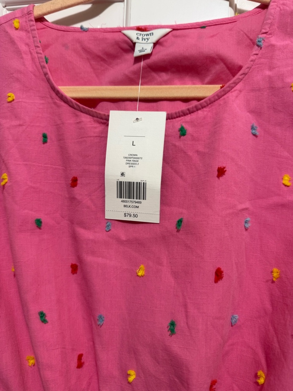 crown & ivy Bright Pink Puff-Sleeve Embroidered Casual Dress - Picture 2 of 3